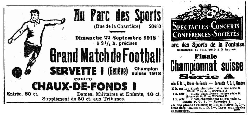 Schweiz, Saison 1918/19, Serie A, Fussball, Match-Anzeigen, Servette FC, FC La Chaux-de-Fonds, Etoile FC La Chaux-de-Fonds