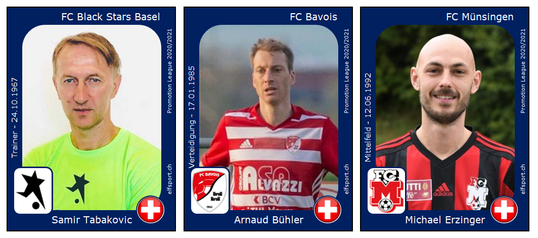 #PromotionLeague, Schweiz, Fussball, Samir Tabakovic, FC Black Stars Basel; Arnaud Bühler, FC Bavois; Michael Erzinger, FC Münsingen