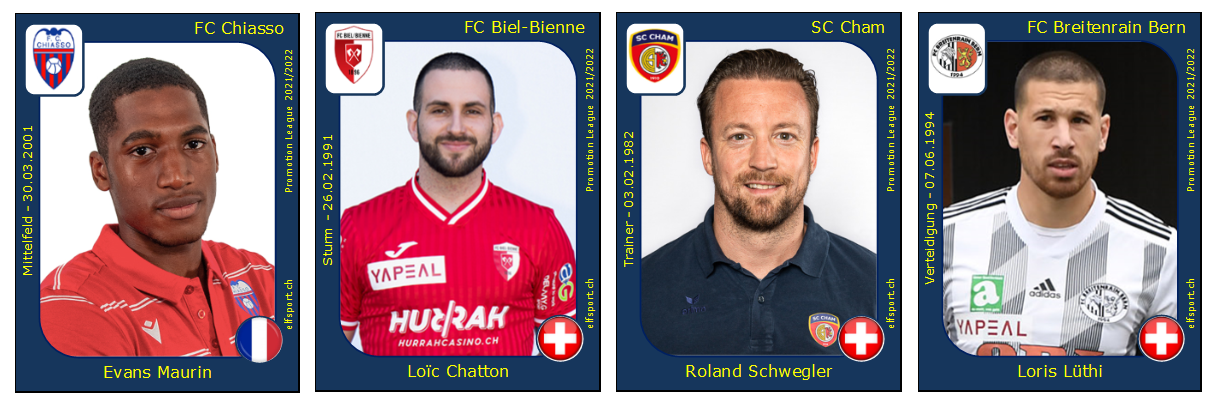 Promotion League Saison 2021/22, Runde 22, Loris Lüthi - FC Breitenrain, Evans Fabrice Maurin - FC Chiasso, Roland Schwegler - SC Cham, Loïc Chatton - FC Biel-Bienne