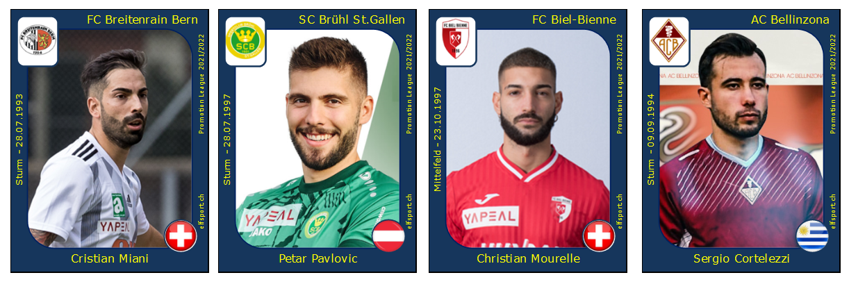Promotion League Saison 2020/21, Runde 5, Cristian Miani - FC Breitenrain, Petar Pavlovic - SC Brühl, Christian Mourelle - FC Biel, Sergio Cortelezzi - AC Belllinzona